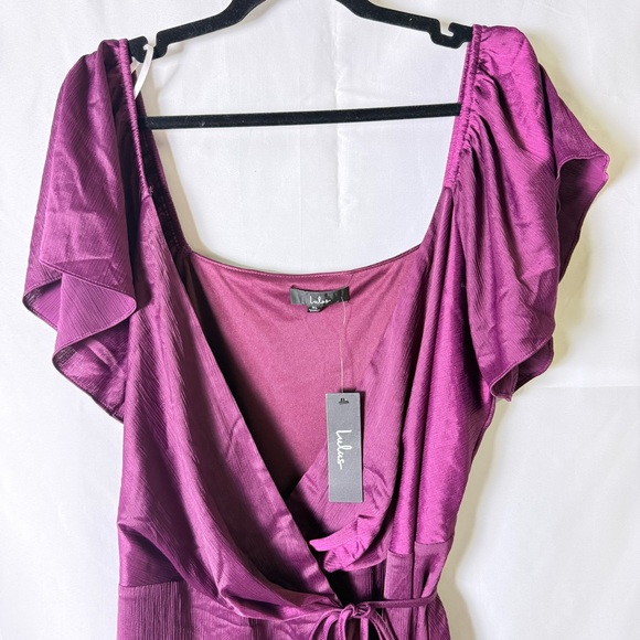 Lulu's Womens Serene Sight Plum Purple Midi Asymmetrical Wrap Dress XL Crinkle - Picture 6 of 15